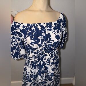 Elegant Off-Shoulder Blue and White Dress